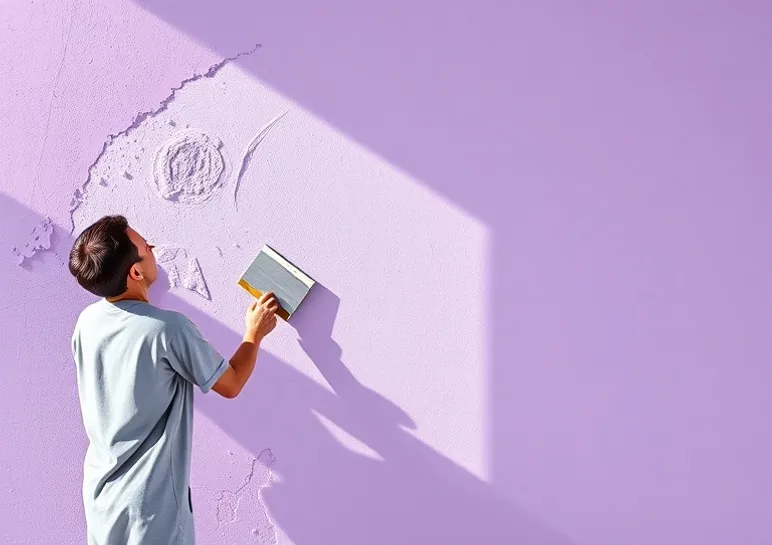 Application d'un enduit décoratif à la lisseuse sur un mur