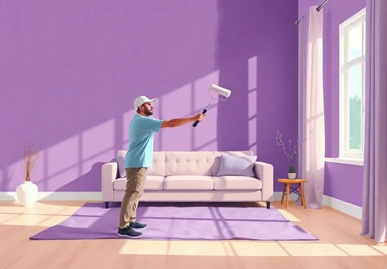 Peintre appliquant la peinture au rouleau sur un mur de salon